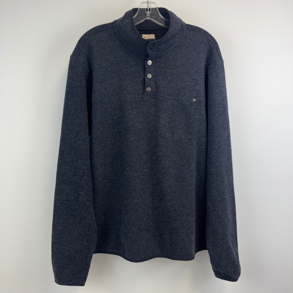 Vuori Mens Highland‎ Fleece Pullover Charcoal Grey Wool Blend Snap Mock Neck XL
